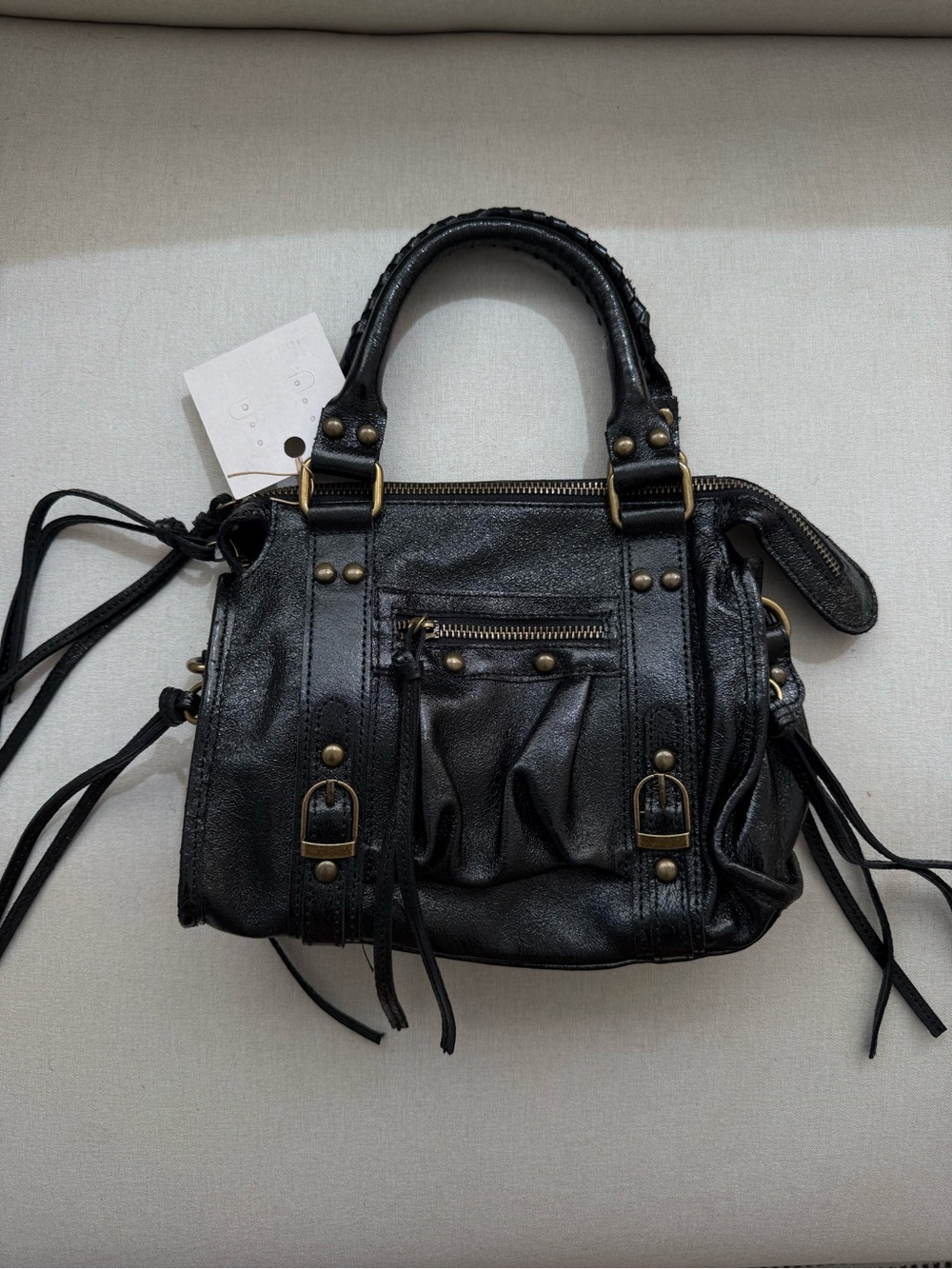 Genuine Leather Black Satchel